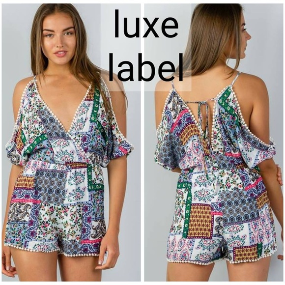 MIXED PRINT POM POM ROMPER - white - Picture 1 of 8